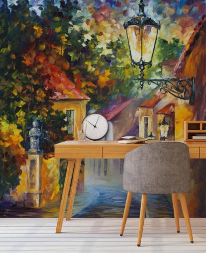 mediterranean street painted wallpaper