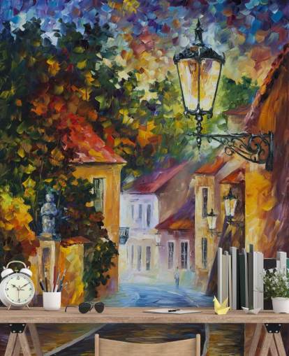 mediterranean street painted wallpaper