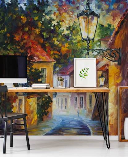 mediterranean street painted wallpaper