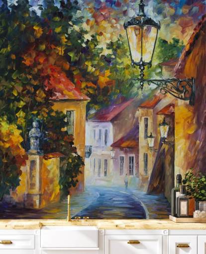 mediterranean street painted wallpaper