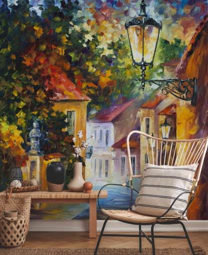 mediterranean street painted wallpaper