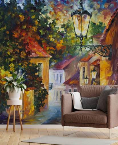 mediterranean street painted wallpaper