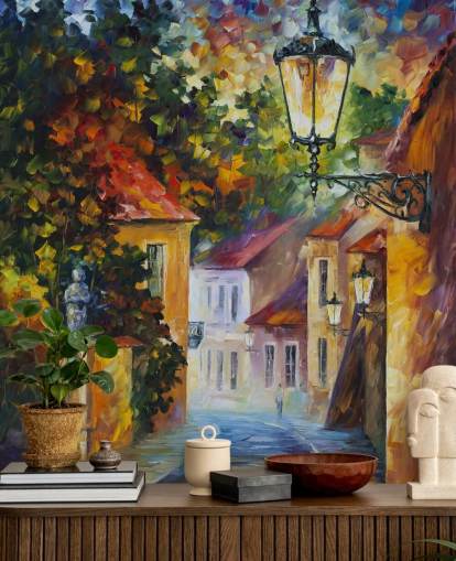 mediterranean street painted wallpaper