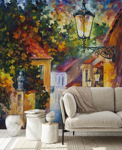 mediterranean street painted wallpaper