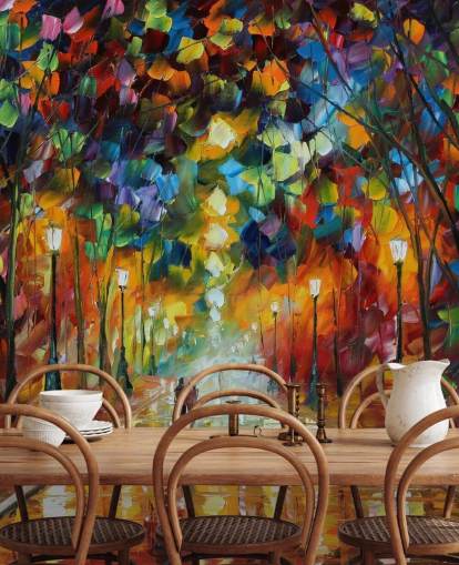 multicoloured street wallpaper mural called Farewell to Anger by Leonid Afremov for bedrooms, living rooms and bathrooms