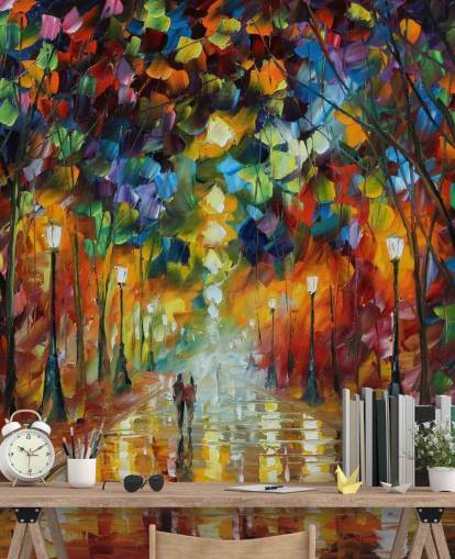 multicolored street wallpaper mural called Farewell to Anger by Leonid Afremov for bedrooms, living rooms and bathrooms