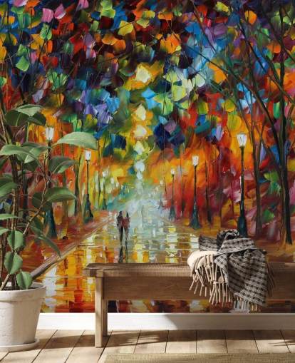 multicoloured street wallpaper mural called Farewell to Anger by Leonid Afremov for bedrooms, living rooms and bathrooms