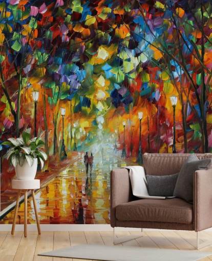 multicoloured street wallpaper mural called Farewell to Anger by Leonid Afremov for bedrooms, living rooms and bathrooms