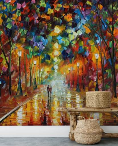 multicoloured street wallpaper mural called Farewell to Anger by Leonid Afremov for bedrooms, living rooms and bathrooms multicoloured street wallpaper mural called Farewell to Anger by Leonid Afremov for bedrooms, living rooms and bathrooms
