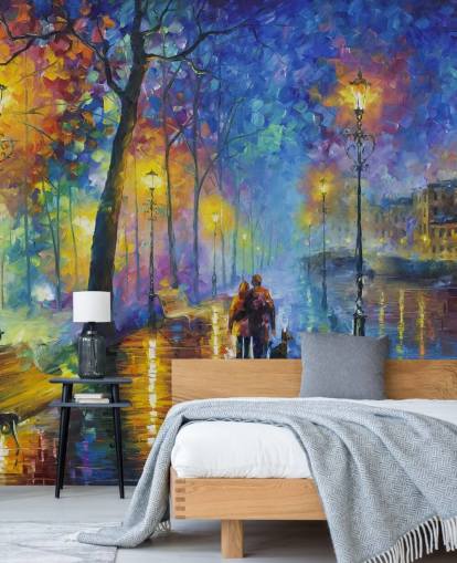 buntes Gemälde einer regnerischen Straße bei Nacht als Hintergrundbild buntes Gemälde einer regnerischen Straße bei Nacht als Hintergrundbild