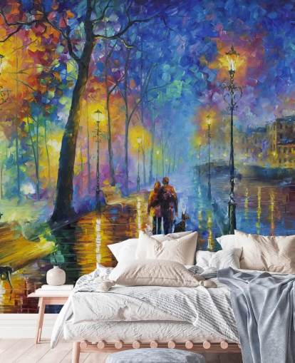 colourful painting of rainy street at night wallpaper