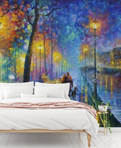 colorful painting of rainy street at night wallpaper