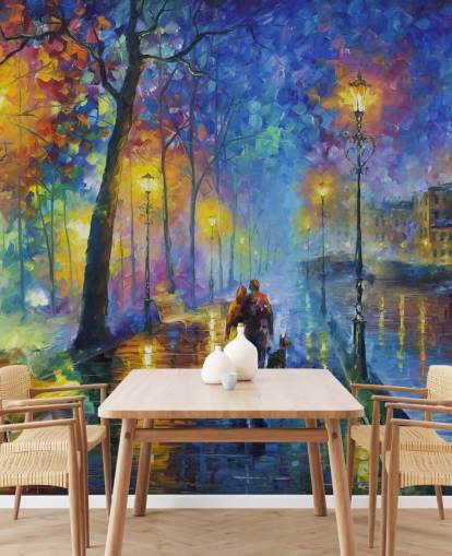 pittura colorata di strada piovosa di notte carta da parati pittura colorata di strada piovosa di notte carta da parati