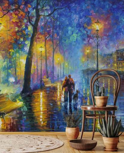 colorful painting of rainy street at night wallpaper