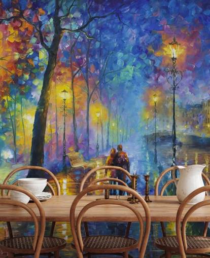 pittura colorata di strada piovosa di notte carta da parati pittura colorata di strada piovosa di notte carta da parati