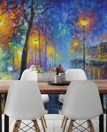 pittura colorata di strada piovosa di notte carta da parati