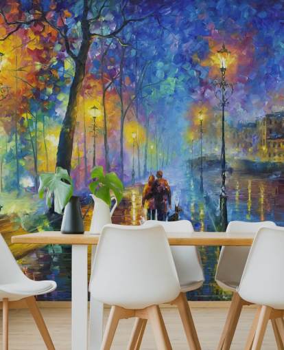 colorful painting of rainy street at night wallpaper