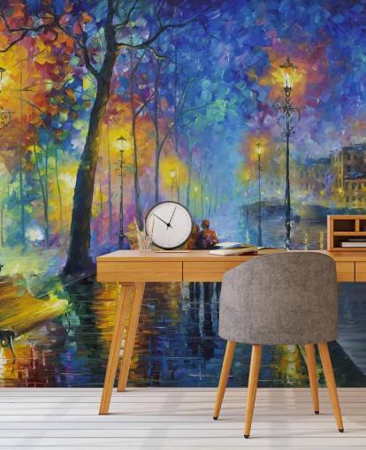 peinture colorée d'une rue pluvieuse la nuit