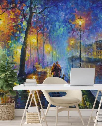 colourful painting of rainy street at night wallpaper