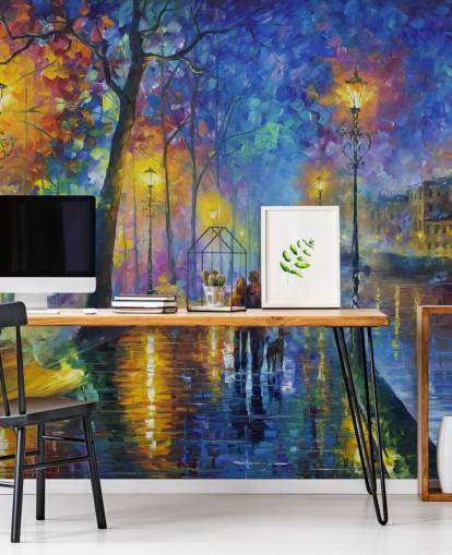 colourful painting of rainy street at night wallpaper