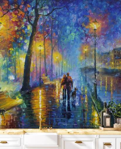 colourful painting of rainy street at night wallpaper