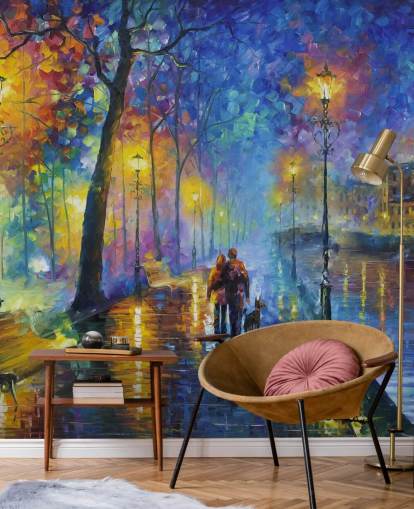 colourful painting of rainy street at night wallpaper