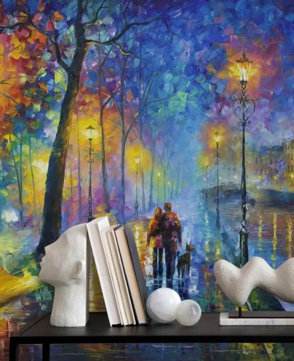 colourful painting of rainy street at night wallpaper