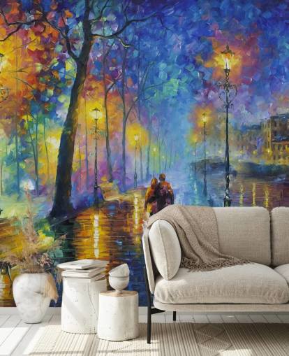 peinture colorée d'une rue pluvieuse la nuit