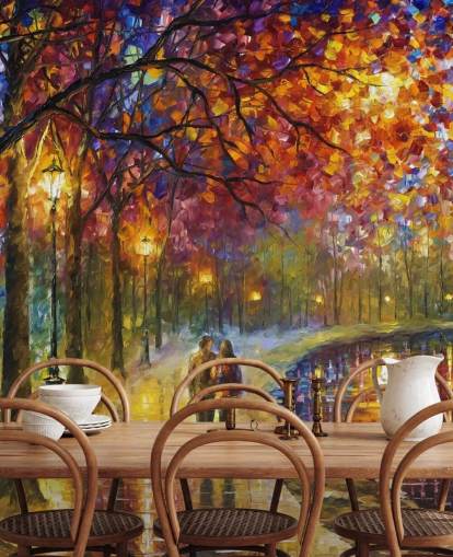 pittura astratta di coppia romantica sul canale di notte carta da parati