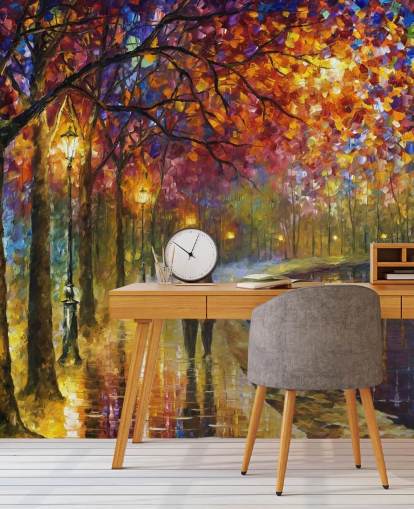 abstract painting of romantic couple by canal at night wallpaper abstract painting of romantic couple by canal at night wallpaper