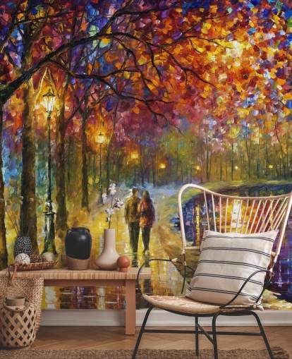 fondo de pantalla de pintura abstracta de pareja romántica junto al canal por la noche