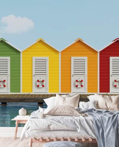 Beach Cabins on the Pier Wallpaper Mural
