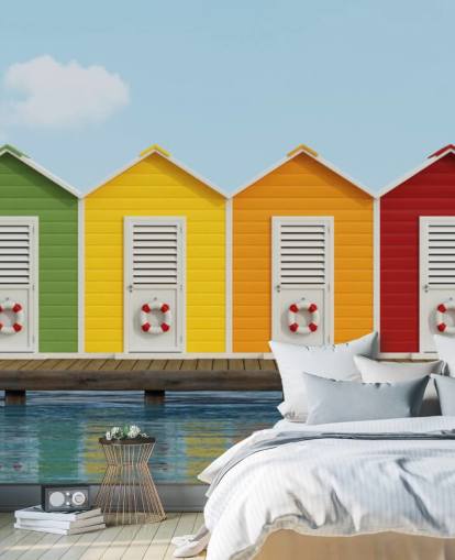 Papel pintado Cabañas de playa en el muelle