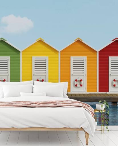 Beach Cabins på molen Wallpaper Mural