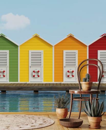Papel pintado Cabañas de playa en el muelle