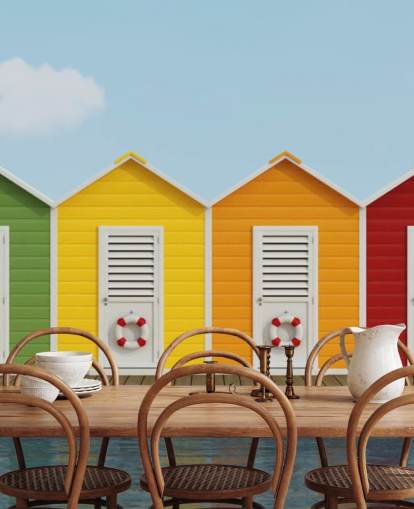 Beach Cabins on the Pier Wallpaper Mural