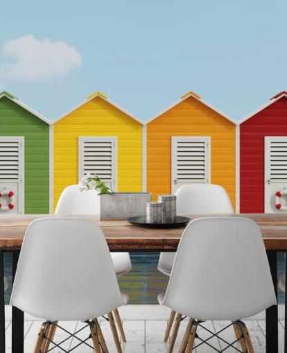 Beach Cabins on the Pier Wallpaper Mural