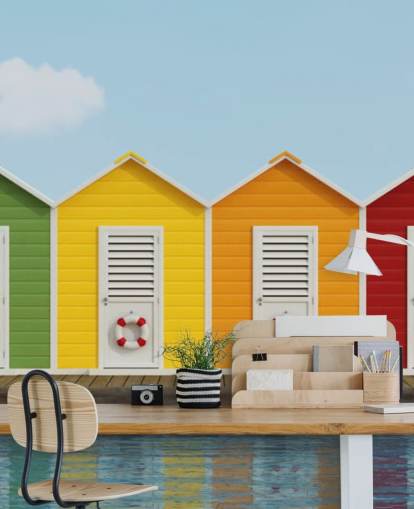 Beach Cabins on the Pier Wallpaper Mural