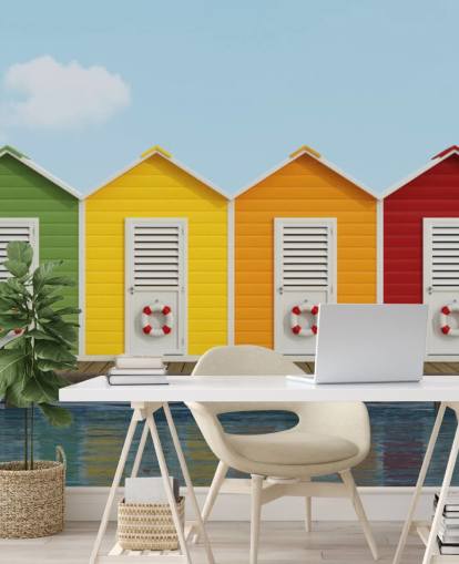Beach Cabins on the Pier Wallpaper Mural