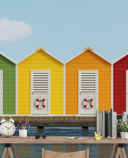 Strandhutten op de pier Behangmuurschildering