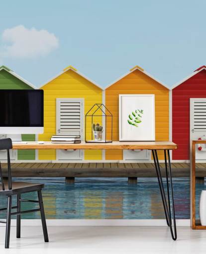 Papel pintado Cabañas de playa en el muelle