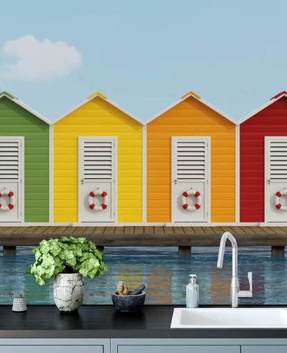 Beach Cabins on the Pier Wallpaper Mural