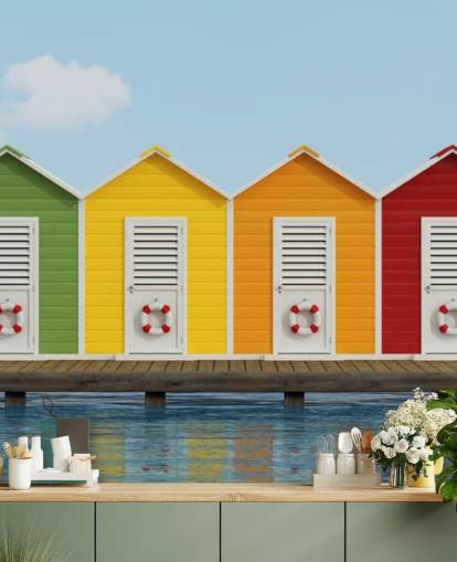 Papel pintado Cabañas de playa en el muelle