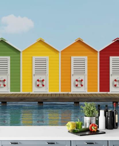 Papel pintado Cabañas de playa en el muelle