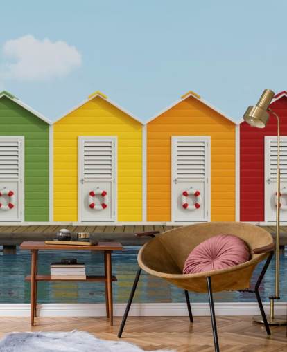 Papel pintado Cabañas de playa en el muelle