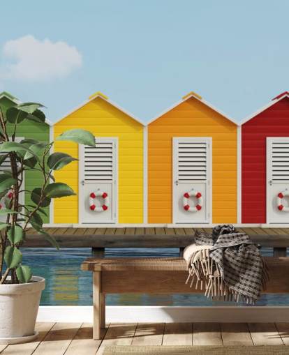 Papel pintado Cabañas de playa en el muelle