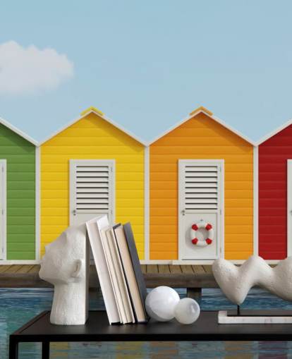 Beach Cabins on the Pier Wallpaper Mural