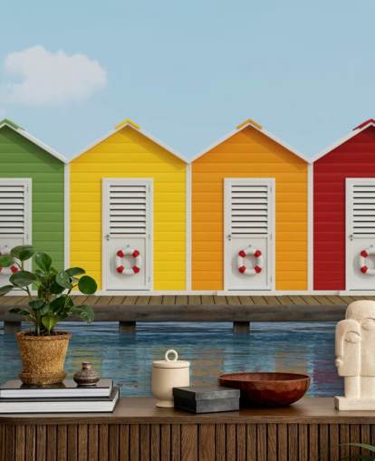 Papel pintado Cabañas de playa en el muelle