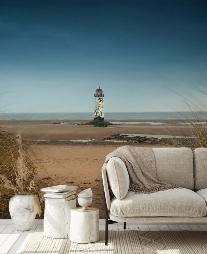 Gamle Lighthouse på Beach Baggrund