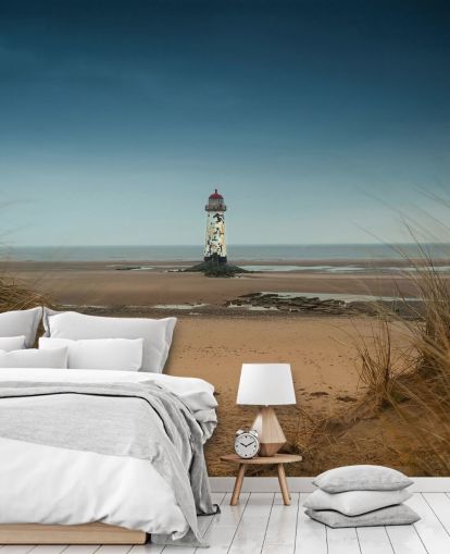 Gamle Lighthouse på Beach Baggrund